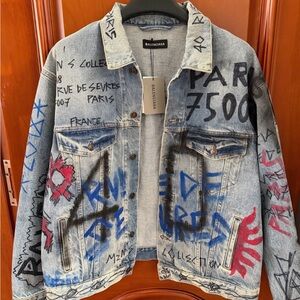 🚩steal Authentic Balenciaga Graffiti Denim Jacket
